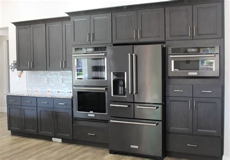 stainless steel appliances gray cabinets|gray stainless steel cabinet colors.